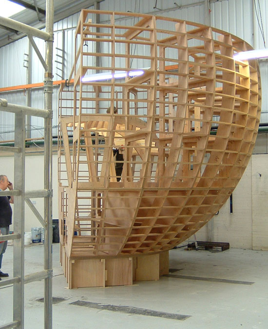 Plywood frame for 180 degree section of a sphere.